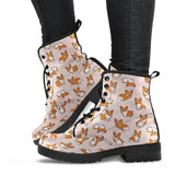 Cute Corgis Pattern Pink Background Leather Boots
