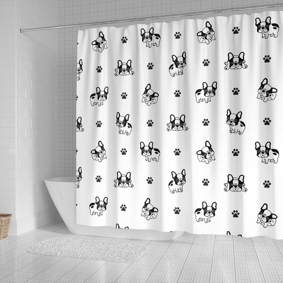 Cute French Bulldog Paw Pattern Shower Curtain Fulfilled In US