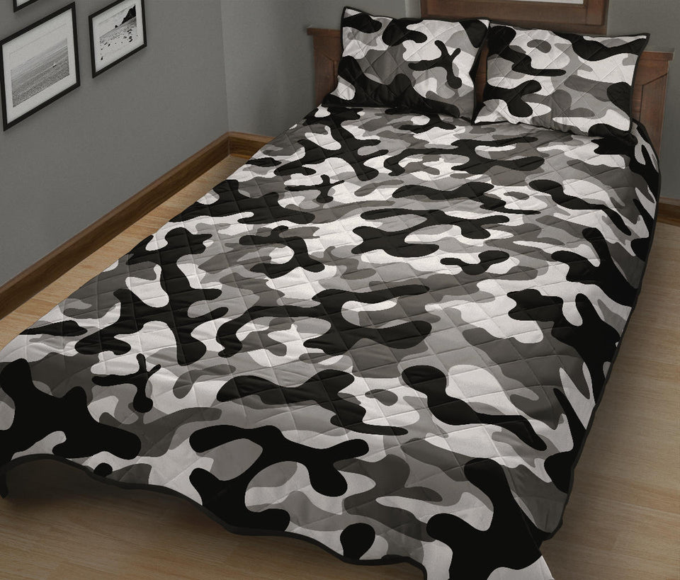 Black white camo camouflage pattern Quilt Bed Set