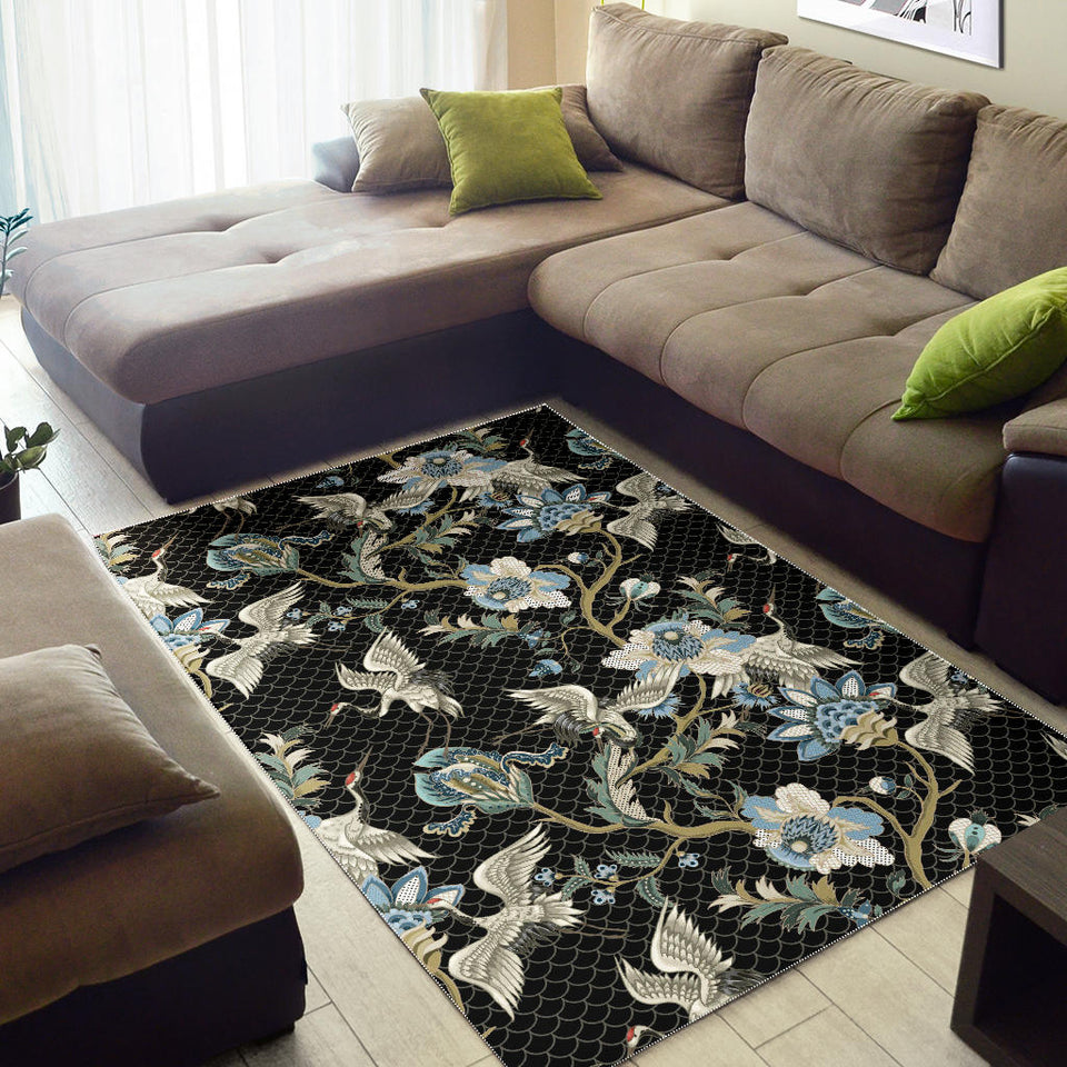 Japanese Crane Ornament Elements Area Rug