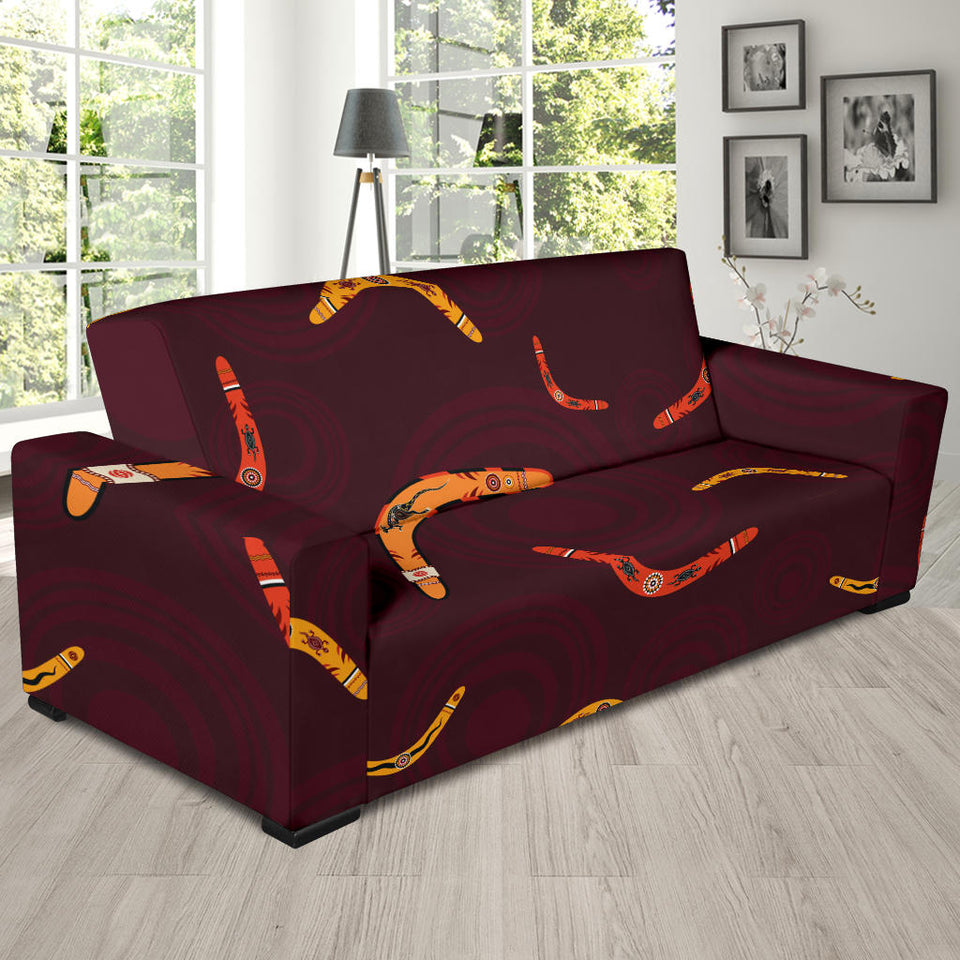 Boomerang Australian Aboriginal Ornament Circle Black Background Sofa Slipcover