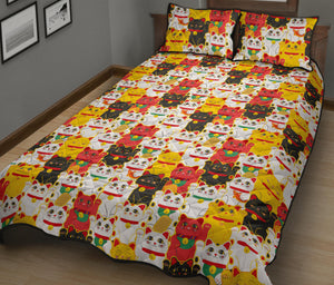Colorful Maneki Neko Lucky Cat pattern Quilt Bed Set