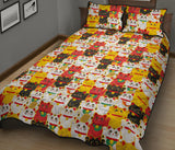 Colorful Maneki Neko Lucky Cat pattern Quilt Bed Set