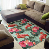 Beautiful Flamingo Tropical Palm Leaves Hibiscus Pateern Background Area Rug