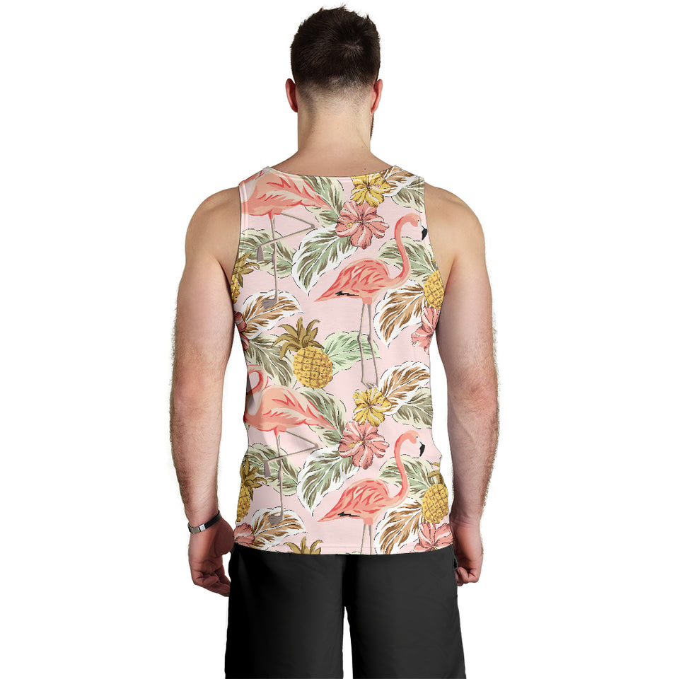 Pink flamingo birds pineapples hibiscus flower pattern Men Tank Top