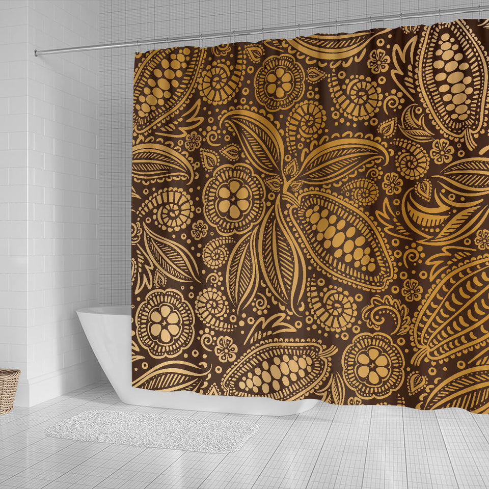 Cocoa Beans Tribal Polynesian Pattern Background Shower Curtain Fulfilled In US