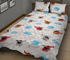 Watercolor helicopter cloud pattern Quilt Bed Set