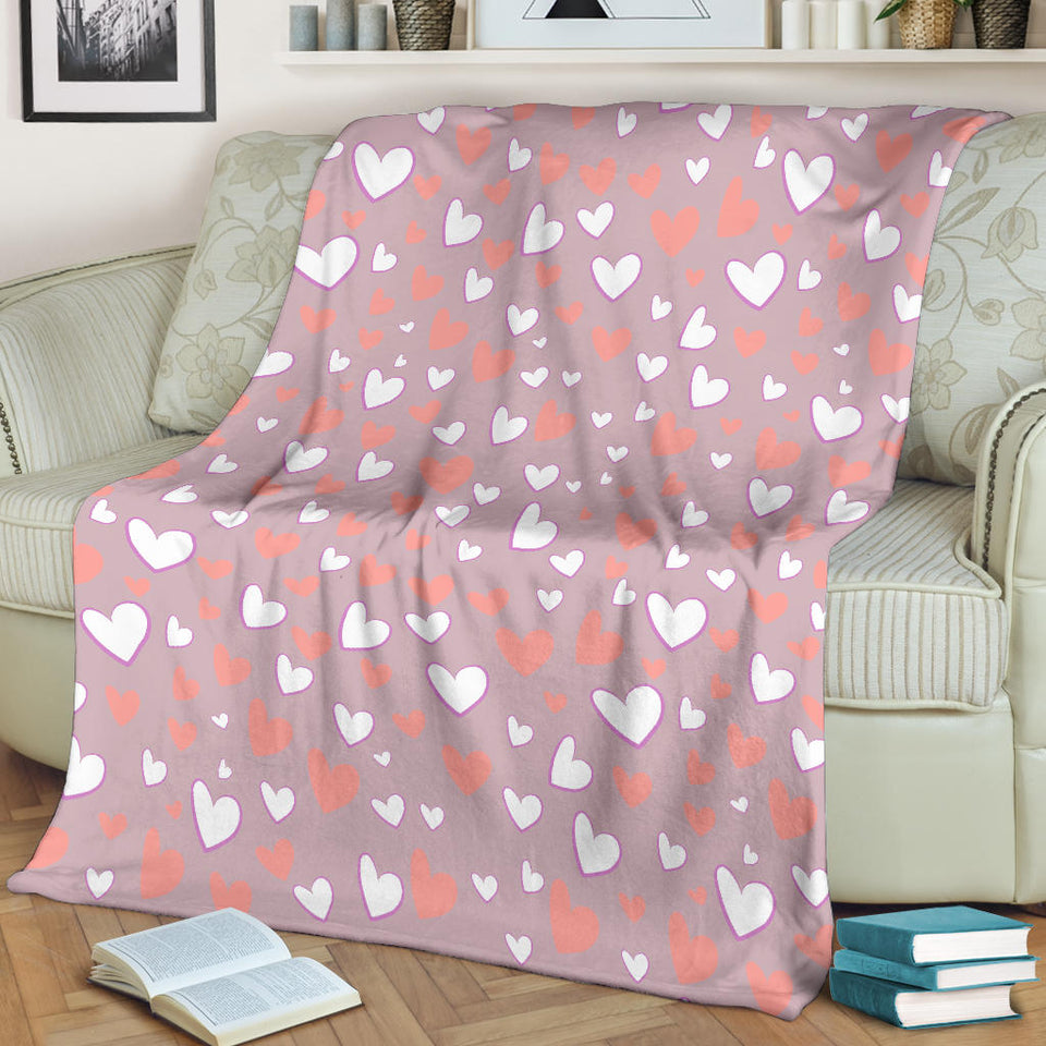 Coral White Heart Pattern Premium Blanket
