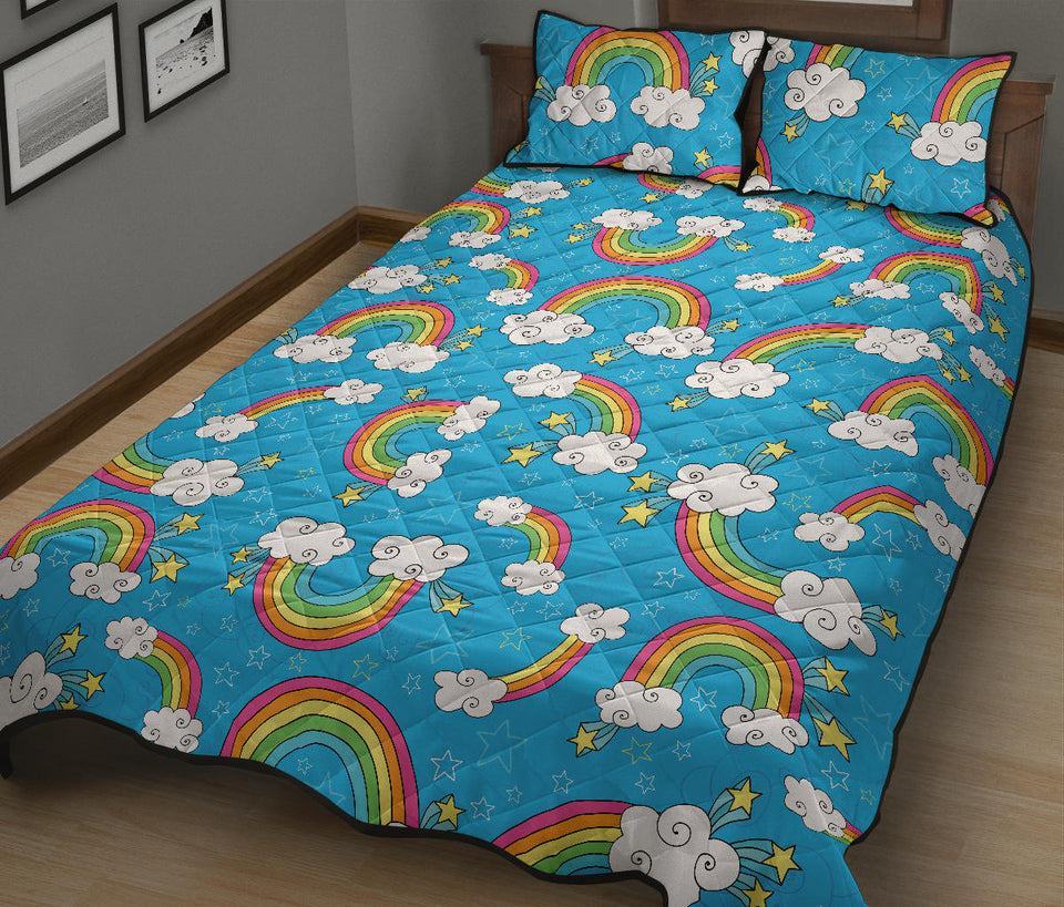 Rainbows Sky Clouds Pattern Quilt Bed Set