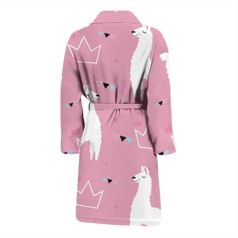 Llama Alpaca Pink Background Men'S Bathrobe