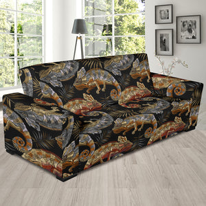 Chameleon Lizard Tropical Leaves Palm Tree Sofa Slipcover