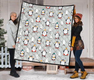Cute Penguin Christmas Pattern Premium Quilt