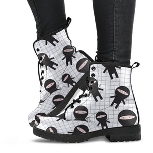 Ninja Pattern Plaid Background Leather Boots