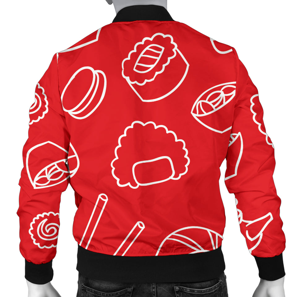 Sushi Pattern Red Background Men'S Bomber Jacket