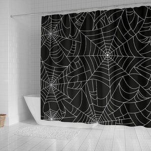 Spider Web Pattern Black Background White Cobweb Shower Curtain Fulfilled In US