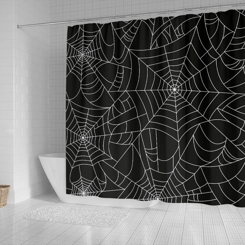 Spider Web Pattern Black Background White Cobweb Shower Curtain Fulfilled In US