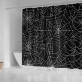 Spider Web Pattern Black Background White Cobweb Shower Curtain Fulfilled In US