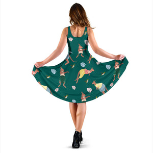 Kangaroo Leaves Pattern Sleeveless Midi Dress