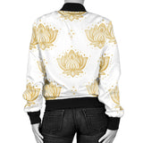 Gold Ornawomen'Stal Lotue Waterlily Symbol Pattern Women'S Bomber Jacket