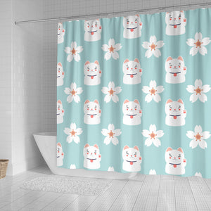 Maneki Neko Lucky Cat Sakura Shower Curtain Fulfilled In US