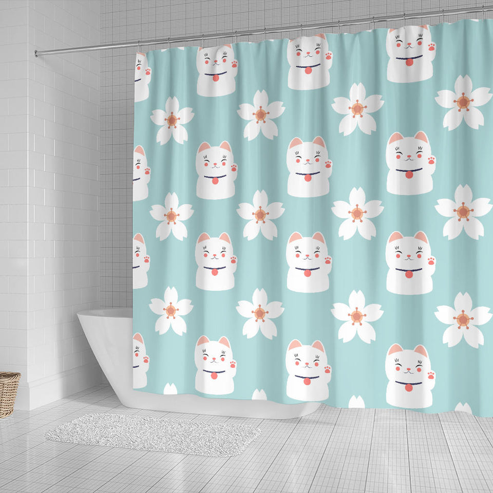 Maneki Neko Lucky Cat Sakura Shower Curtain Fulfilled In US