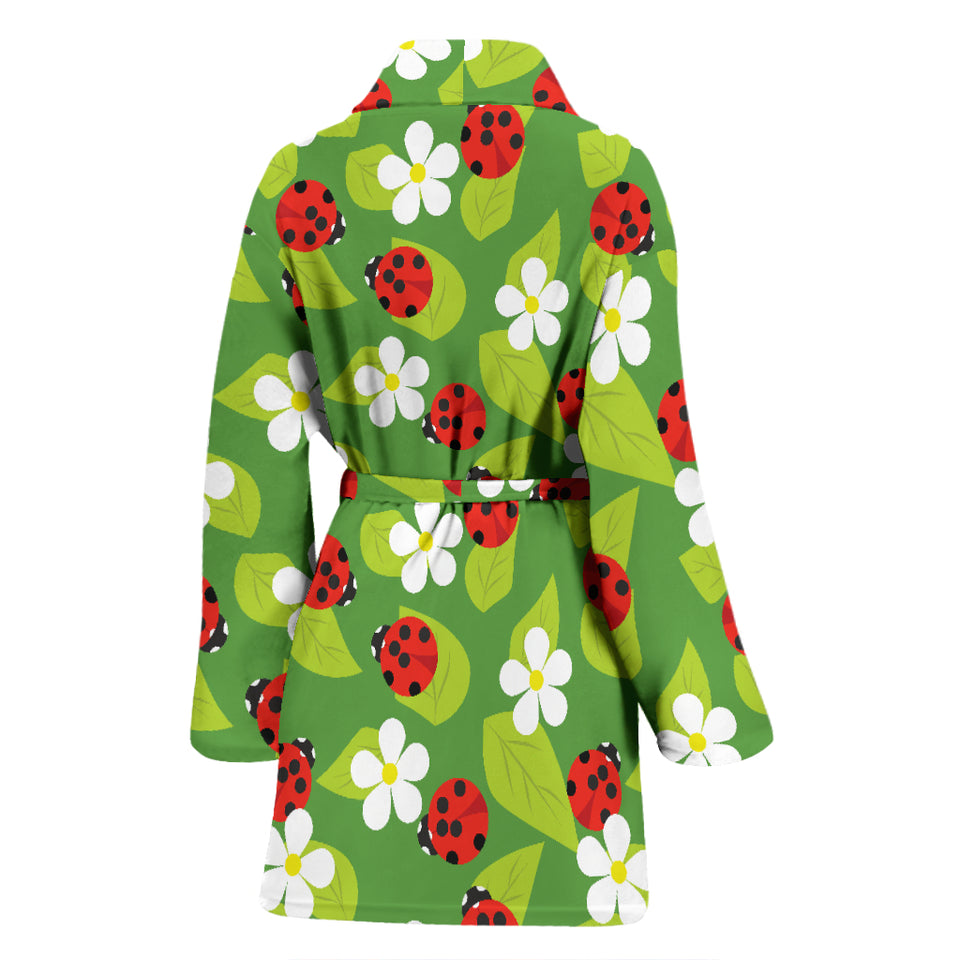 Ladybug Pattern Print Design 01 Women's Bathrobe