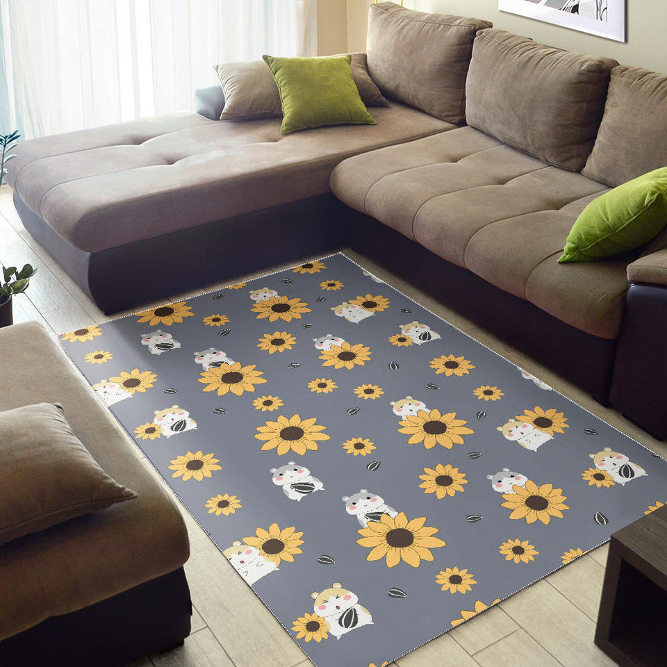 Cute Hamster Sunflower Pattern Background Area Rug