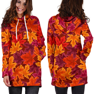 Autumn Maple Leaf Pattern Women'S Hoodie Dress