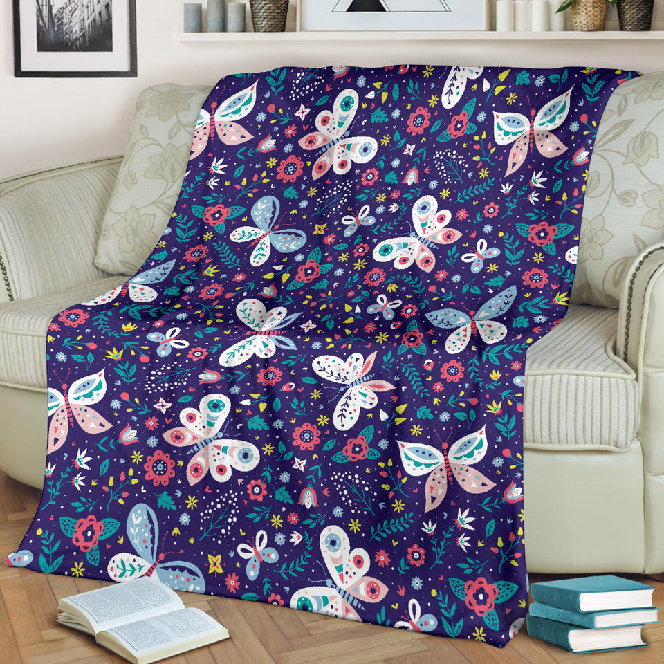 Colorful Butterfly Flower Pattern.Eps Premium Blanket