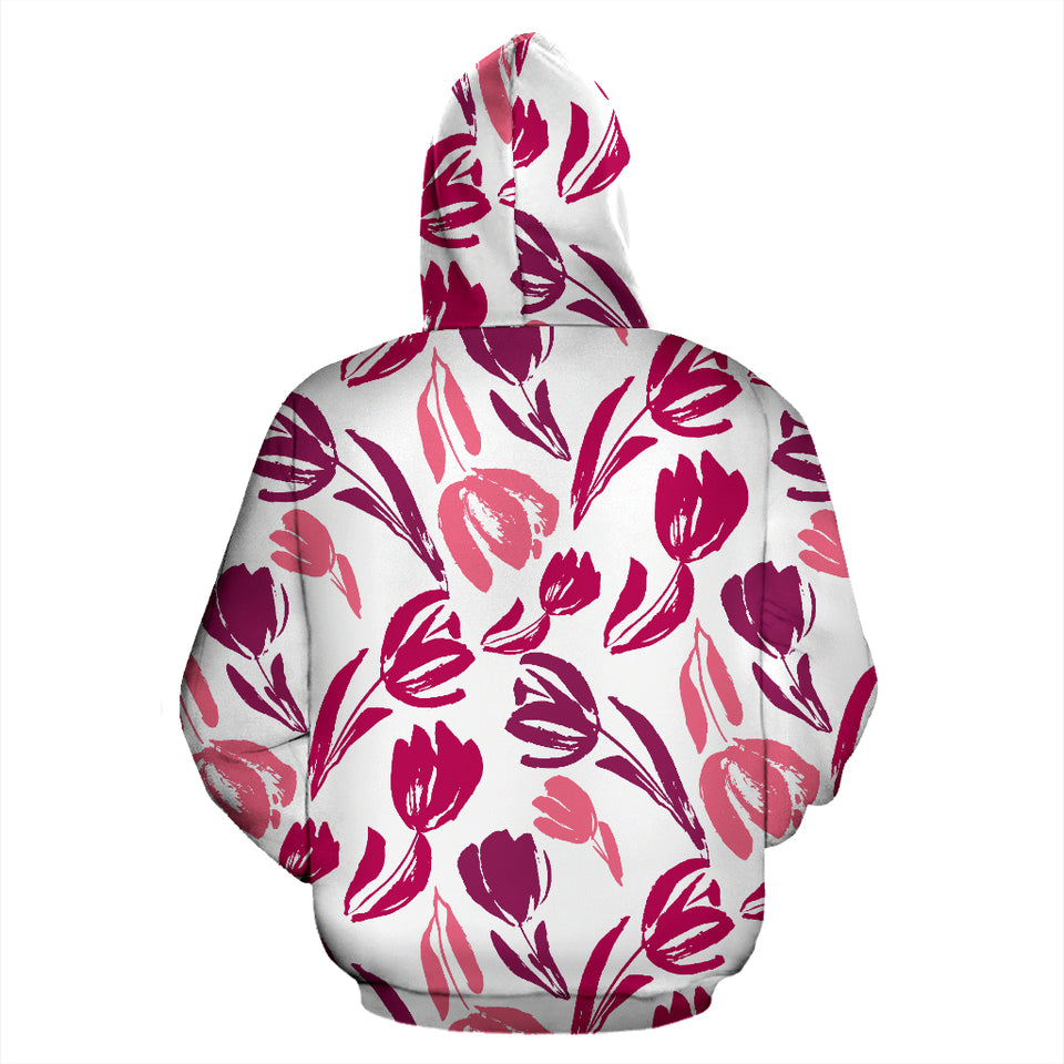 Pink Sketch Tulip Pattern Zip Up Hoodie
