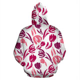 Pink Sketch Tulip Pattern Zip Up Hoodie
