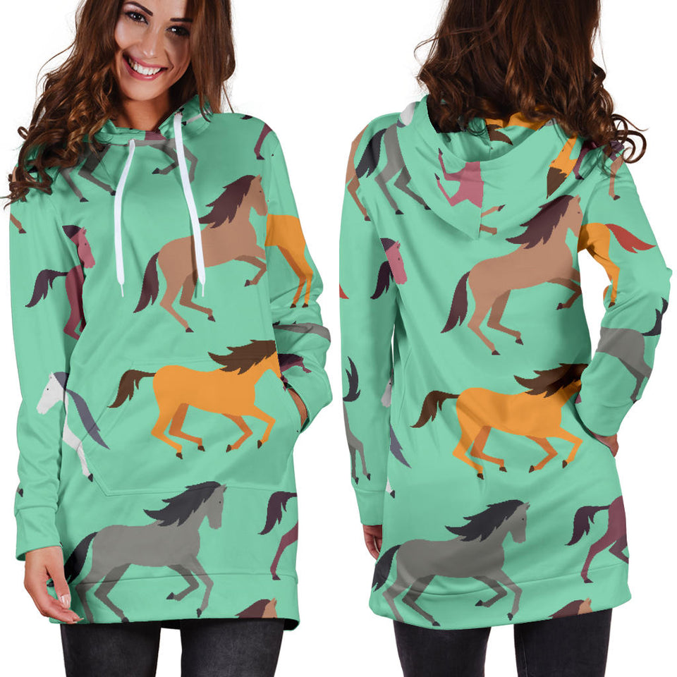 Colorful Horses Pattern Women'S Hoodie Dress
