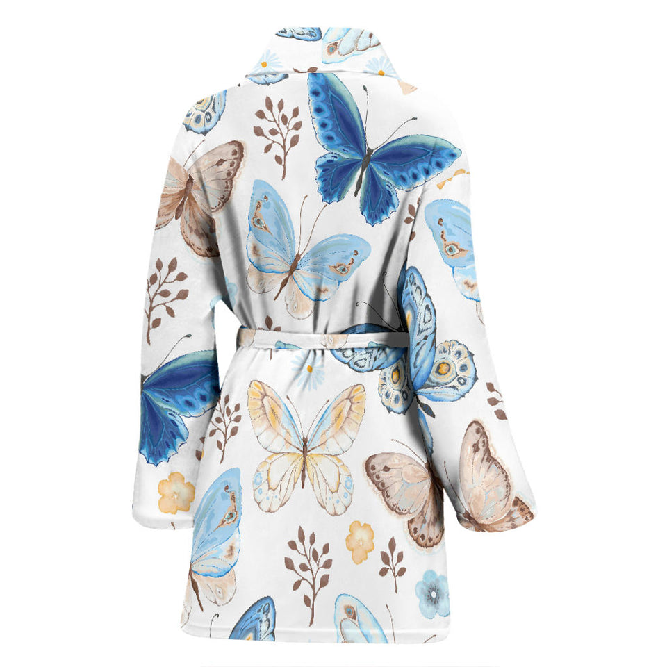 Blue Butterfly Pattern Women'S Bathrobe