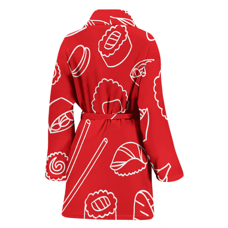 Sushi Pattern Red Background Women'S Bathrobe