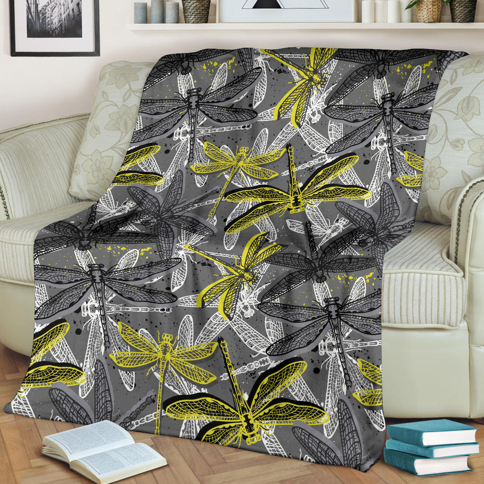 Hand Drawn Dragonfly Pattern Premium Blanket