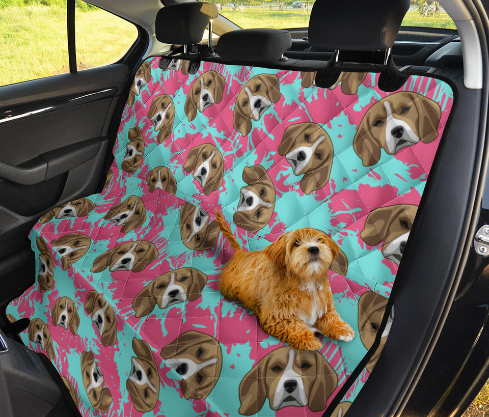 Beagle Muzzles Turquoise Paint Splashes Pink Pattern Dog Car Seat Covers