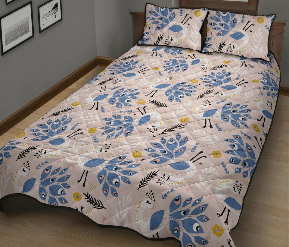 Cute peacock pattern Quilt Bed Set