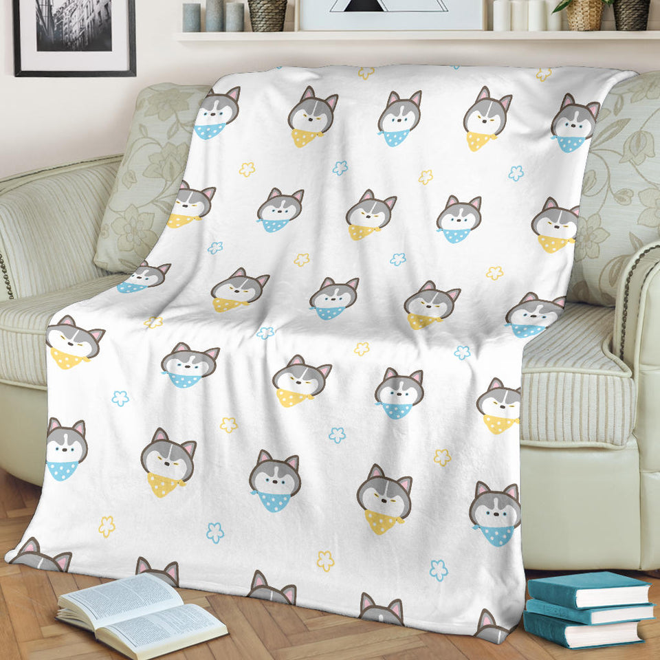 Cute Siberian Husky Pattern Premium Blanket