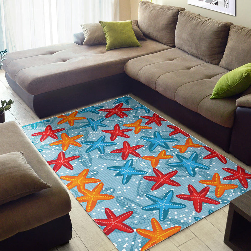 Blue Red Orange Starfish Pattern Area Rug