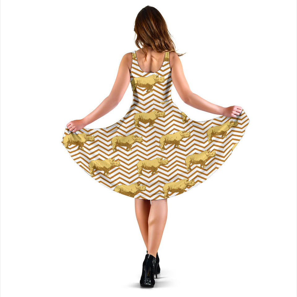 Rhino Yellow Theme Pattern Sleeveless Midi Dress