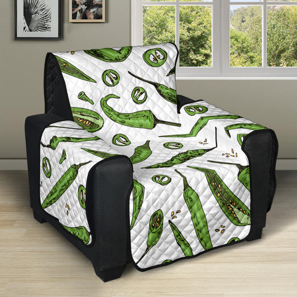 Hand drawn sketch style green Chili peppers pattern Recliner Cover Protector