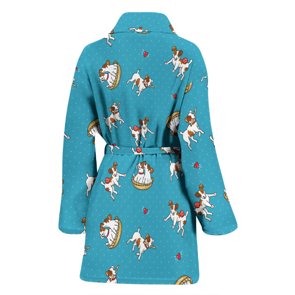 Jack Russel Pattern Print Design 03 Women's Bathrobe