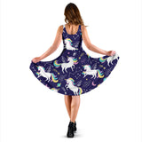 Hand Drawn Cute Unicorn Star Planet Sleeveless Midi Dress