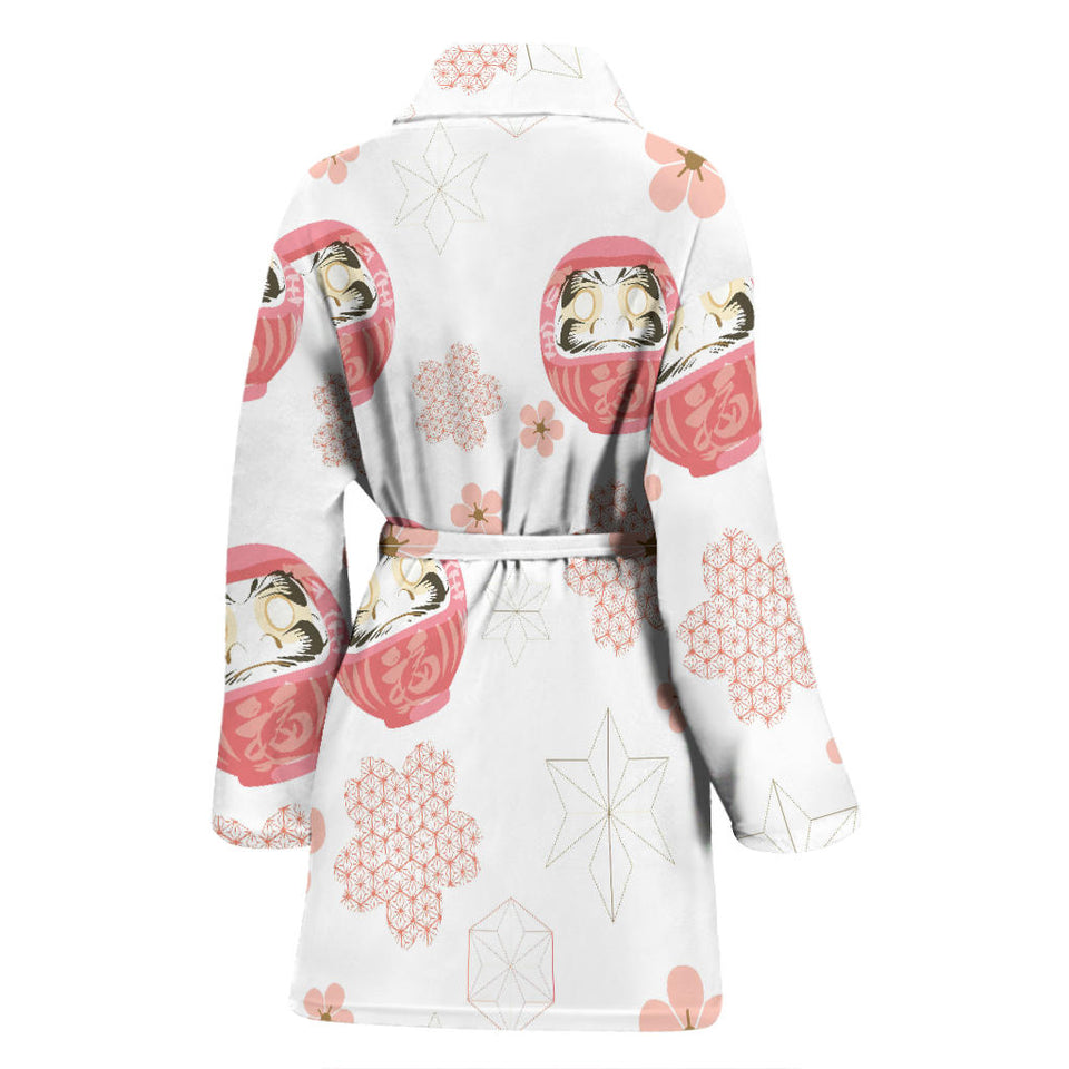 Daruma Japanese Wooden Doll Cherry Blossom Flower Pattern Women'S Bathrobe