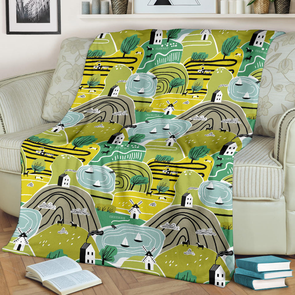 Hand Drawn Windmill Pattern Premium Blanket