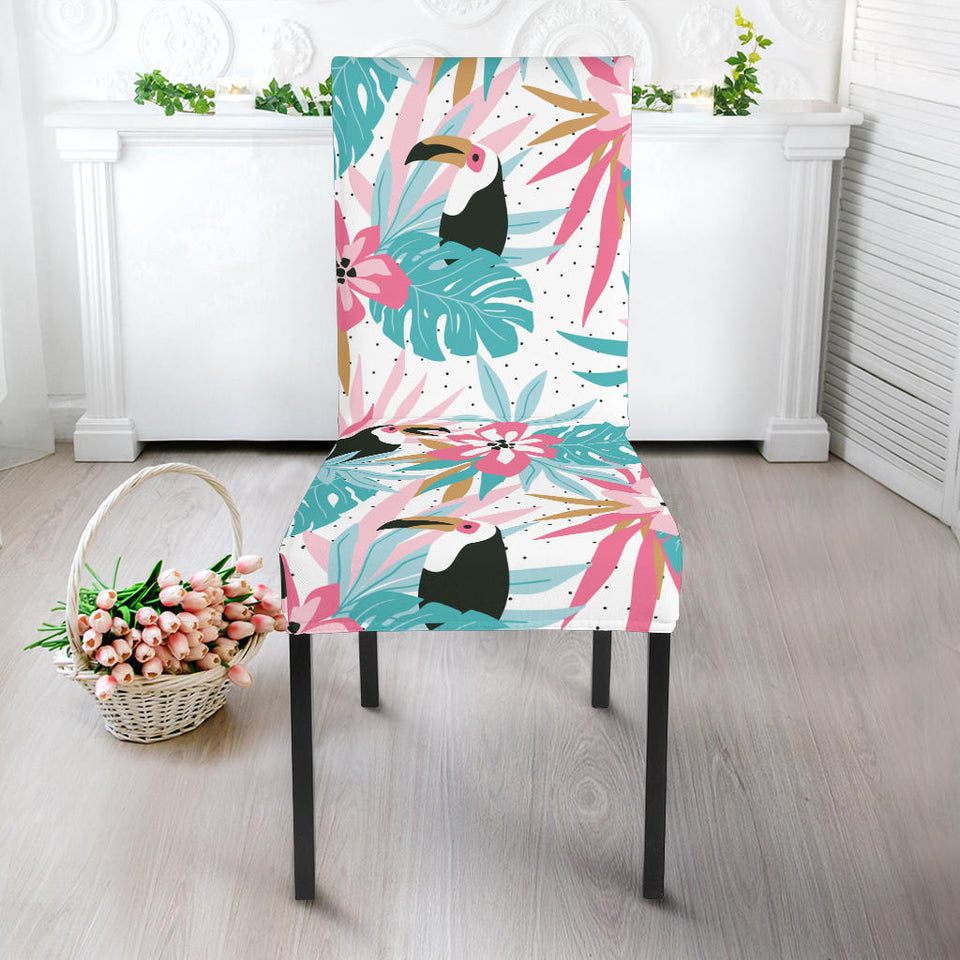 Toucan Tropical Flower Leave Pattern Dining Chair Slipcover