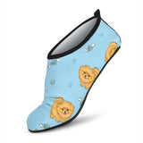 Brown Cute Pomeranian Blue Blackground Aqua Shoes