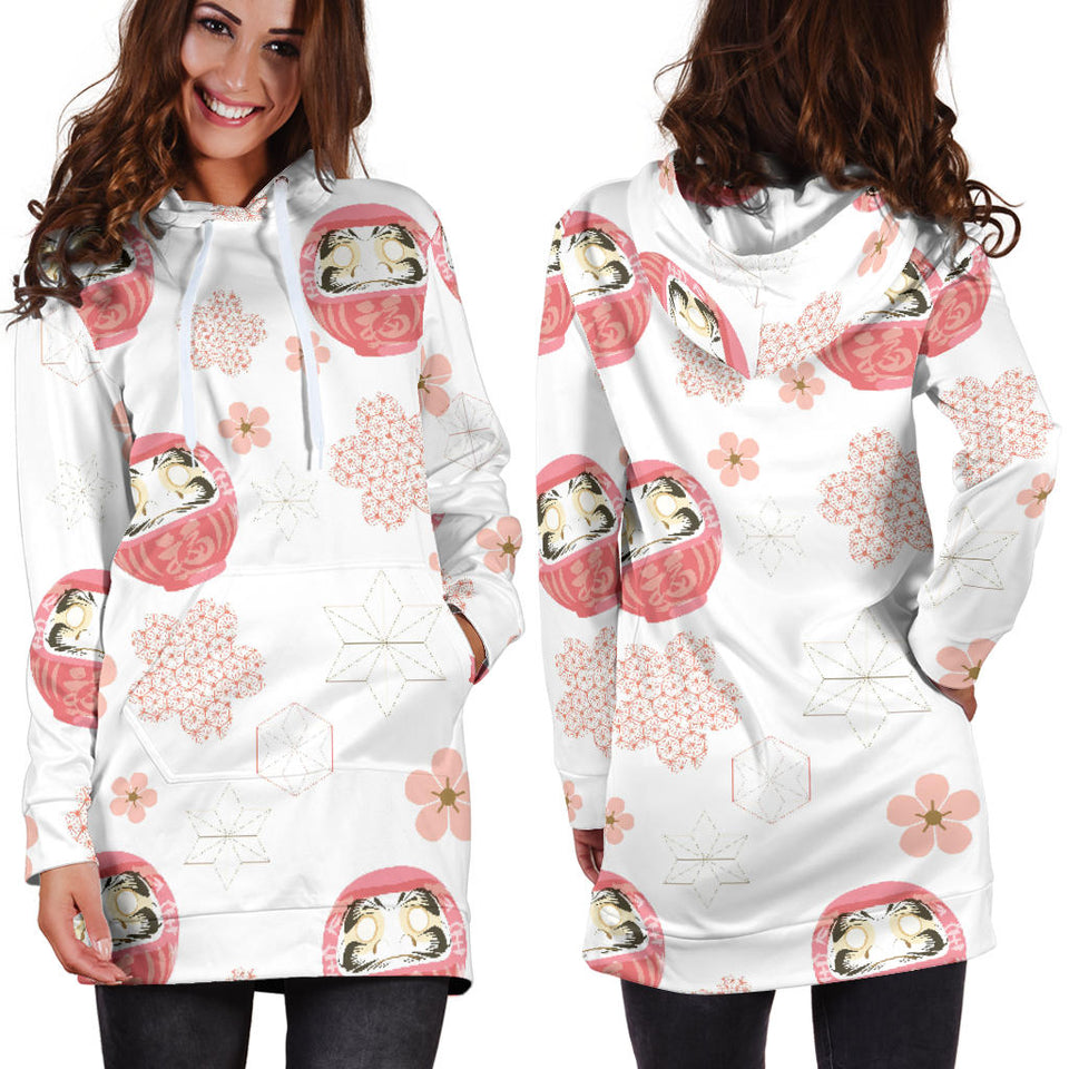 Daruma Japanese Wooden Doll Cherry Blossom Flower Pattern Women'S Hoodie Dress