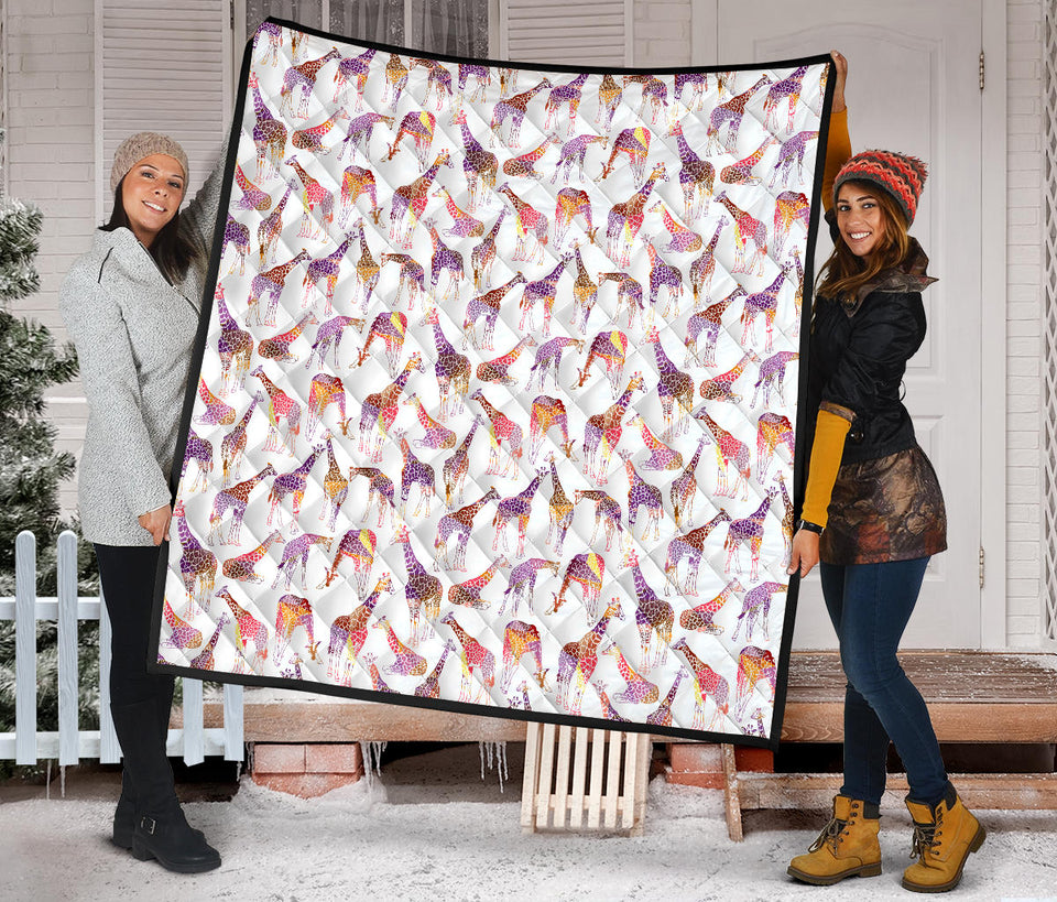 Giraffe Pattern Print Design 02 Premium Quilt