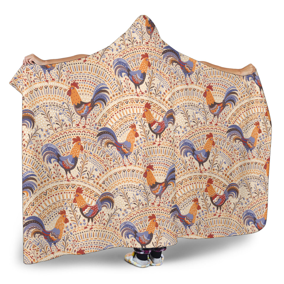Cute Rooster Chicken Cock Floral Ornament Background Hooded Blanket